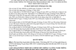 Quyết định 398/QĐ-UBND phê duyệt Quy hoạch phát triển BCVTvà CNTT tỉnh Quảng Trị giai đoạn 2008- 2015 và định hướng phát triển đến năm 2020