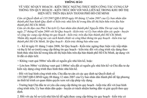 Thông báo 596/TB-SQHKT Sở Quy hoạch - Kiến trúc ngừng công tác cung cấp thông tin quy hoạch - kiến trúc nhà liên kế khu đô  thị thành phố Hồ Chí Minh