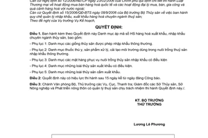 Quyết định 38/2008/QĐ-BNN danh mục áp mã số HS hàng hoá xuất khẩu, nhập khẩu chuyên ngành thuỷ sản