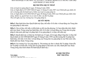 Quyết định  02/2008/QĐ-BTP  quy chế mẫu  tổ chức và hoạt động của Trung tâm trợ giúp pháp lý nhà nước