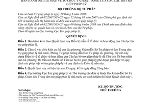 Quyết định  03/2008/QĐ-BTP  điều lệ mẫu về tổ chức và hoạt động của Câu lạc bộ trợ giúp pháp lý