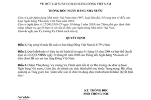 Quyết định  479/QĐ-NHNN  mức lãi suất cơ bản bằng Đồng Việt Nam