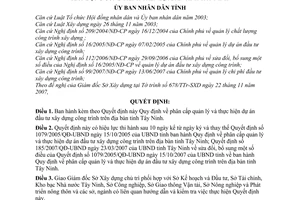 Quyết định 09/2008/QĐ-UBND phân cấp quản lý  thực hiện dự án đầu tư xây dựng công trình