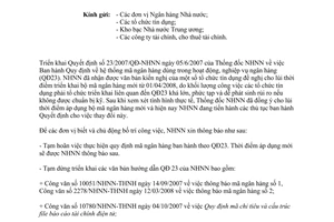 Công văn 2681/NHNN-THNH hoãn áp dụng bộ mã ngân hàng