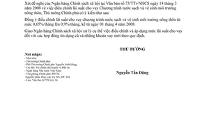 Công văn 436/2008/TTg-KTTH 2013 điều chỉnh lãi suất cho vay nước sạch vệ sinh môi trường nông thôn