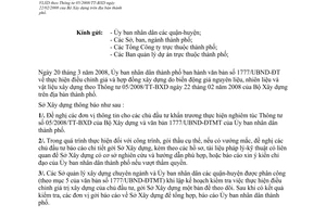 Công văn 2042/SXD-QLKTXD triển khai VB 1777/UBND-ĐTMT  điều chỉnh giá và hợp đồng XD do biến động giá nguyên liệu,NL và VLXD theo 05/2008/TT-BXD