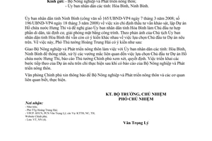 Công văn  2008/VPCP-NN  đầu tư xây dựng Dự án Hồ chứa nước Hưng Thi