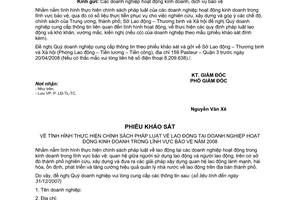 Công văn 1531/SLĐTBXH-LĐ khảo sát doanh nghiệp hoạt động kinh doanh, dịch vụ bảo vệ