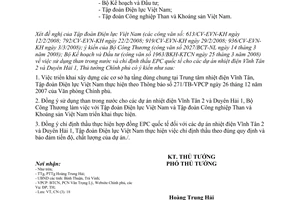 Công văn  483/TTg-CN Dự án nhiệt điện Vĩnh Tân 2 và Duyên Hải 1