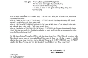 Công văn 181/SXD-KTXD công bố đơn giá xây dựng công trình Phần khảo sát xây dựng