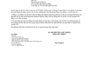 Công văn  1395/VPCP-QHQT  Bệnh viện đa khoa tỉnh Cao Bằng tiếp nhận viện trợ của tổ chức GSMM-Mỹ