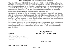 Công văn  1678/BGDĐT-VP  hướng dẫn tổ chức đánh giá chương trình và sách giáo khoa phổ thông