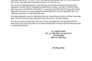 Công văn  2107/NHNN-QLNH  loại vàng nhập khẩu