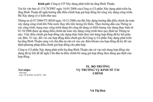 Công văn  30/BXD-KTTC  điều chỉnh hợp giá hợp đồng thi công xây dựng công trình