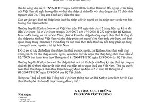 Công văn  1036/TCT-CS  hướng dẫn  thuế thu nhập cá nhân  chuyên gia của Tổ chức tình nguyện viên Úc