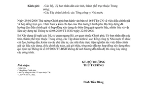 Công văn  402/BXD-KTTC thực hiện điều chỉnh giá và hợp đồng xây dựng do biến động giá nguyên liệu, nhiên liệu và VLXD