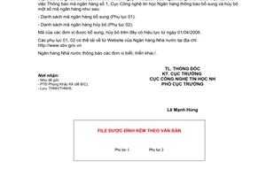 Công văn 2278/NHNN-THNH thông báo mã ngân hàng số 2