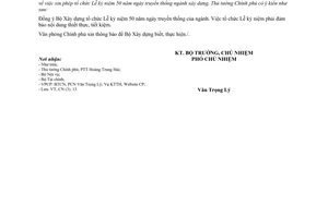 Công văn  1626/VPCP-CN  tổ chức Lễ kỷ niệm 50 năm ngày truyền thống ngành xây dựng