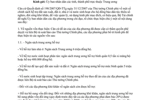 Công văn  3023/BTC-NSNN  hướng dẫn thực hiện QĐ198/2007/QĐ-TTg