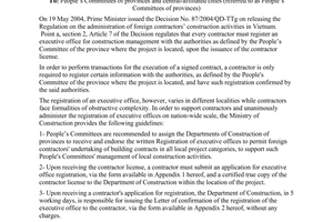 Official Dispatch No. 438/BXD-XL registration of foreign contractor's executive offices