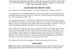 Quyết định 08/2008/QĐ-UBND mức hỗ trợ Phát triển sản xuất 2006 2010 Sóc Trăng