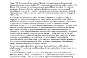 Directive No. 10/2008/CT-TTg of March 14, 2008, on strengthening the implementation of labour protection, occupational safety