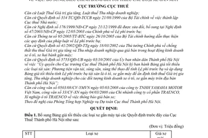 Quyết định  2993/QĐ-CT-THNVDT  bổ sung, điều chỉnh bảng giá tối thiểu các loại xe gắn máy