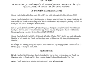Quyết định 02/2008/QĐ-UBND Quy chế tổ chức hoạt động Thanh tra Xây dựng quận Tân Phú