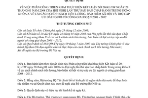 Quyết định 282/QĐ-TTg phân công triển khai thực hiện Kết luận 20-KL/TW cải cách chính sách tiền lương,BHXH và trợ cấp ưu đãi người có công 2008-2012