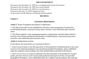 Decree No. 29/2008/ND-CP of March 14, 2008, providing for industrial parks, export processing zones and economic zones.