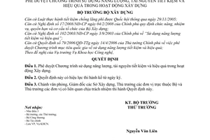 Quyết định  377/QĐ-BXD  phê duyệt chương trình sử dụng năng lượng, tài nguyên tiết kiệm và hiệu quả trong hoạt động xây dựng