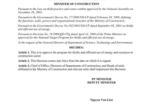 Decision 377/QD-BXD approving program thrifty efficient use energy resources construction sector