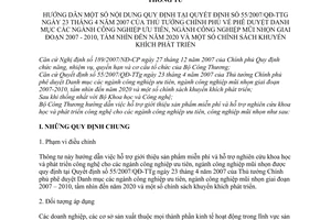 Thông tư 03/2008/TT-BCT hướng dẫn Quyết định 55/2007/QĐ-TTg danh mục ngành công nghiệp ưu tiên mũi nhọn giai đoạn 2007-2010 tầm nhìn 2020