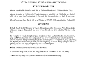 Quyết định 19/2008/QĐ-UBND thành lập Sở Thông tin và Truyền thông tỉnh Tây Ninh