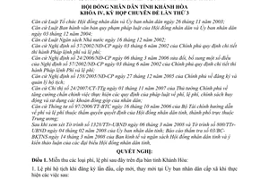 Nghị quyết 02/2008/NQ-HĐND miễn thu lệ phí hộ tịch; phí an ninh, trật tự