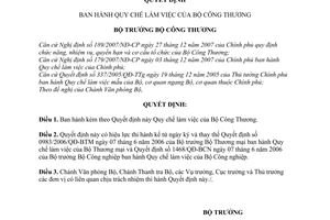 Quyết định  1709/QĐ-BCT  quy chế làm việc của Bộ Công thương