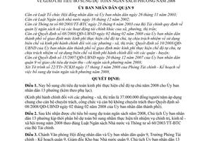 Quyết định  05/2008/QĐ-UBND  giao chỉ tiêu bổ sung dự toán ngân sách phường năm 2008