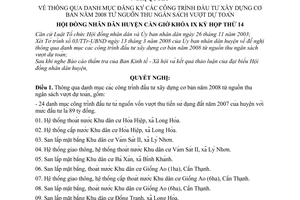 Nghị quyết 01/2008/NQ-HĐND thông qua danh mục đăng ký các công trình đầu tư xây dựng cơ bản năm 2008 từ nguồn thu ngân sách vượt dự toán