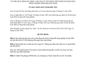 Quyết định 464/QĐ-UBND 2008 giá thóc làm căn cứ thu tiền thuế sử dụng đất nông nghiệp Phú Yên