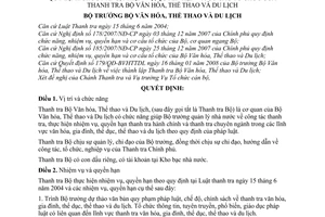 Quyết định  20/2008/QĐ-BVHTTDL  quy định chức năng, nhiệm vụ, quyền hạn và cơ cấu tổ chức của Thanh tra Bộ Văn hóa, Thể thao và Du lịch