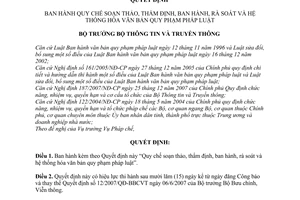 Quyết định  06/2008/QĐ-BTTTT  quy chế soạn thảo, thẩm định, ban hành, rà soát và hệ thống hóa văn bản quy phạm pháp luật