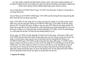 Tờ trình 214/TTr-SXD điều chỉnh chi phí nhân công, máy thi công