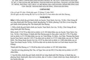 Nghị định 30/2008/NĐ-CP điều chỉnh địa giới Nam Sách, Gia Lộc, Tứ Kỳ, Cẩm Giàng mở rộng Hải Dương; thành lập Tứ Minh Việt Hòa mở rộng Hải Tân