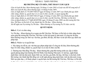 Quyết định 21/2008/QĐ-BVHTTDL  quy định chức năng, nhiệm vụ, quyền hạn và cơ cấu tổ chức của Vụ Thi đua – Khen thưởng