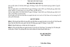 Quyết định  257/QĐ-BNV  phê duyệt điều lệ của Hội Bảo trợ người tàn tật và trẻ mồ côi Việt Nam