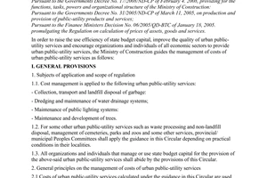 Circular No. 06/2008/TT-BXD of March 20, 2008, guiding the management of costs of urban public-utility services.
