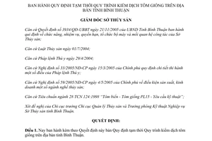 Quyết định 91/QĐ-STS năm 2008 Quy định Quy trình kiểm dịch tôm giống Bình Thuận