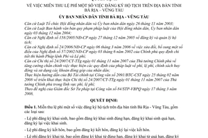 Quyết định  13/2008/QĐ-UBND  miễn thu lệ phí  đăng ký hộ tịch trên địa bàn tỉnh Bà Rịa – Vũng Tàu