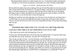 Báo cáo 242/BC-VTLTNN kết quả thực hiện văn thư, lưu trữ địa phương thi hành Pháp lệnh lưu trữ quốc gia  thực hiện CT 05/2007/CT-TTg