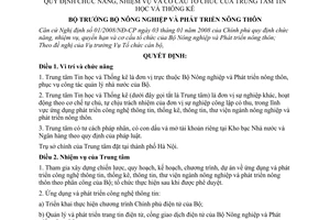 Quyết định  48/2008/QĐ-BNN  quy định chức năng, nhiệm vụ và cơ cấu tổ chức của Trung tâm tin học và thống kê